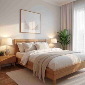 Cozy Modern Bedroom Portrait – Home Decor & Interior Design Stock Photo Download