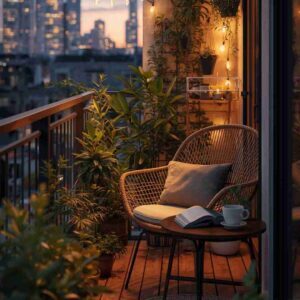 Cozy Balcony Portrait – Warm Evening Home Decoration Stock Photo (Free Download)