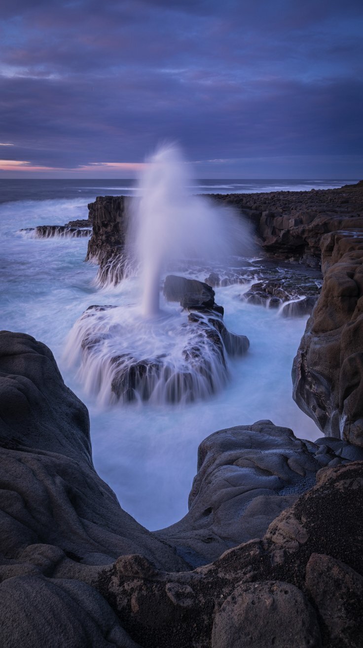 Free Dramatic Ocean Blowhole Rock Coast Wallpaper 4K