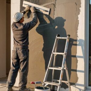 Drywall Taping and Joint Compound Application by Construction Worker