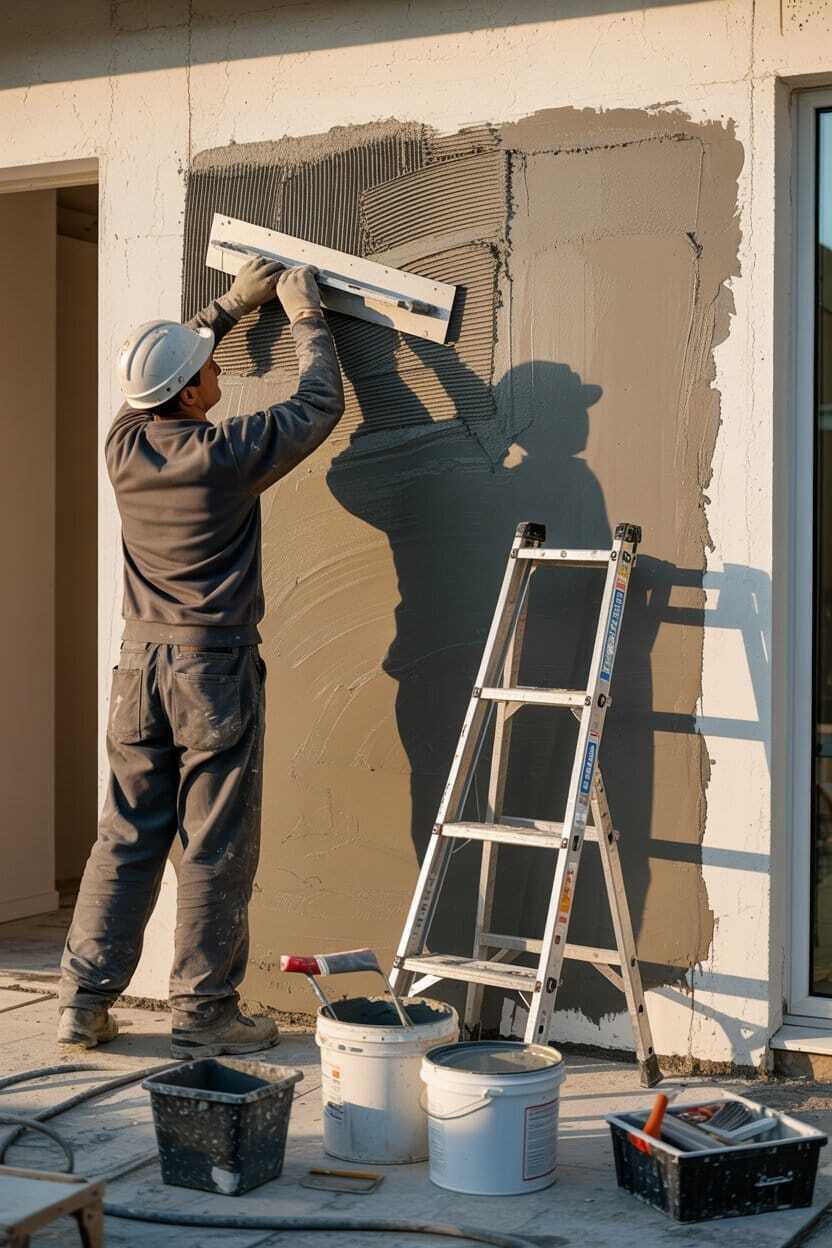 Drywall Taping and Joint Compound Application by Construction Worker