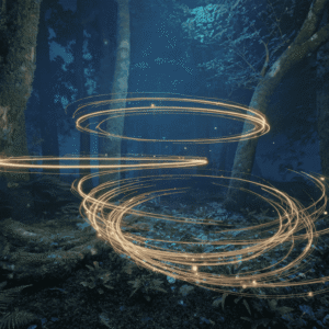 Firefly Trails in a Dark Forest – Glowing Light Patterns at Night (Free CC0 Image)