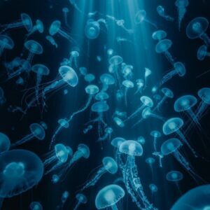 Free Bioluminescent Jellyfish Swarm Underwater 4K