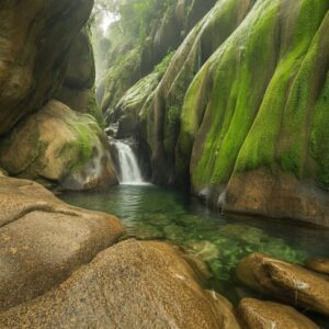 Hidden Jungle Waterfall Wallpaper - Mossy Rocks 4K