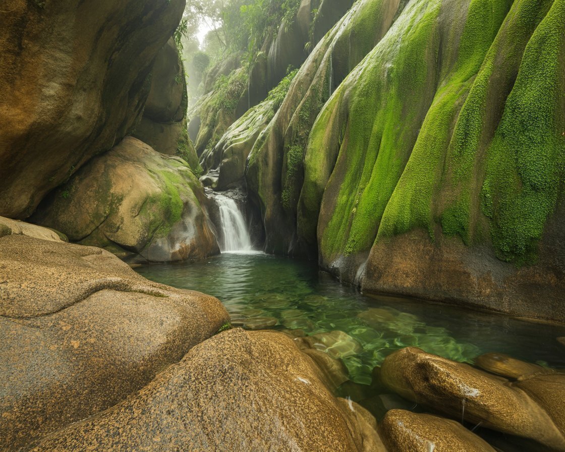 Hidden Jungle Waterfall Wallpaper - Mossy Rocks 4K