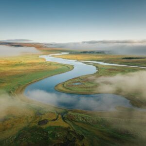 Free Winding River Valley Wallpaper - Misty Aerial 4K View
