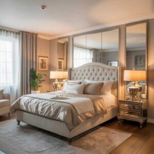 Luxury Master Bedroom with Elegant Furnishings and Warm Lighting Design