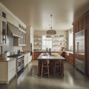 Modern Luxury Kitchen Interior with Island and Two-Tone Cabinets