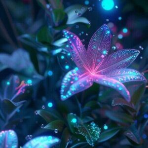 Free Phone Wallpaper Bioluminescent Neon Alien Garden Flowers Butterfly