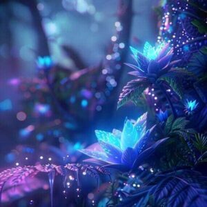 Free Phone Wallpaper Bioluminescent Neon Alien Garden Flowers Butterfly