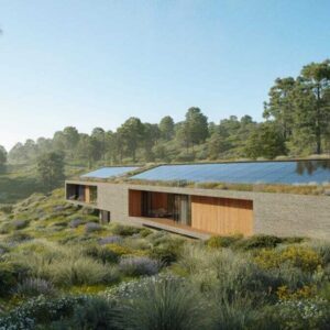Sustainable Green Roof Home with Modern Architecture Nestled in Natural Landscape