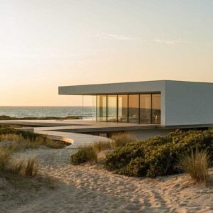 Modern Minimalist Beach House with Floor-to-Ceiling Windows and Ocean View