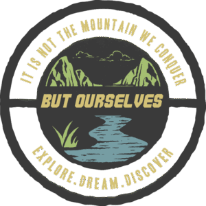 Explore Dream Discover Badge Logo – Mountain Adventure Quote (AI, EPS, SVG, PNG)