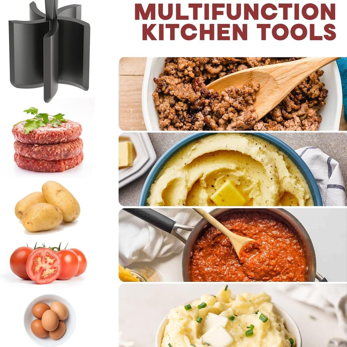 Meat Chopper, Hamburger Grinder, Premium Heat Resistant Smasher For Ground Beef, Burger Grinder Nylon Potato Mix Tool - Image 4
