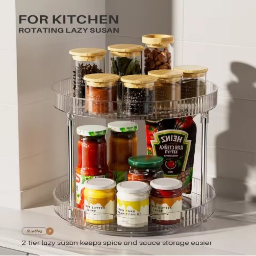 Pack Of 2 Double-layer Turntable Rotating Spice Rack Organization Spinning Organizer - Image 5