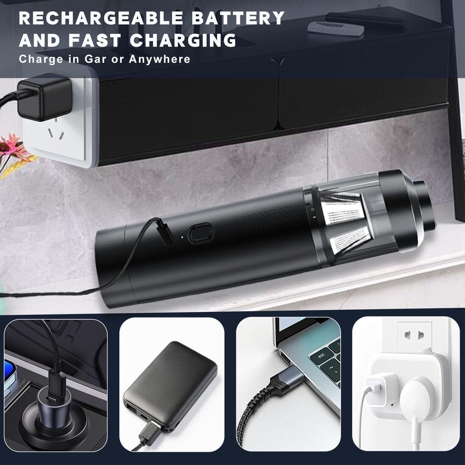 Brushless Car Vacuum Cleaner, 15000Pa, Cordless, 2 Speeds, Type-C Fast Charging, Handheld Car Home Portable Handheld Vacuum Cleaner - Image 3