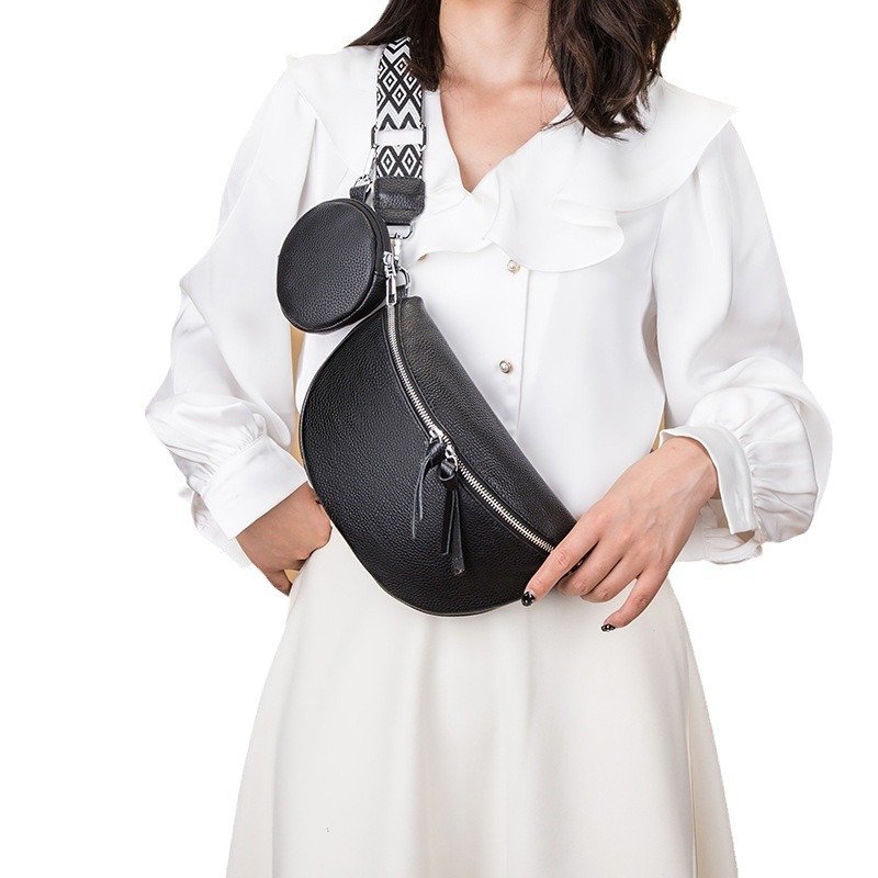 Leather Fashion Crossbody Bag Elegant Solid Colour Genuine Leather Fanny Packs For Women Stylish Belt Bag Female Waist Pack Ladies Crossbody Chest Bag - Image 5