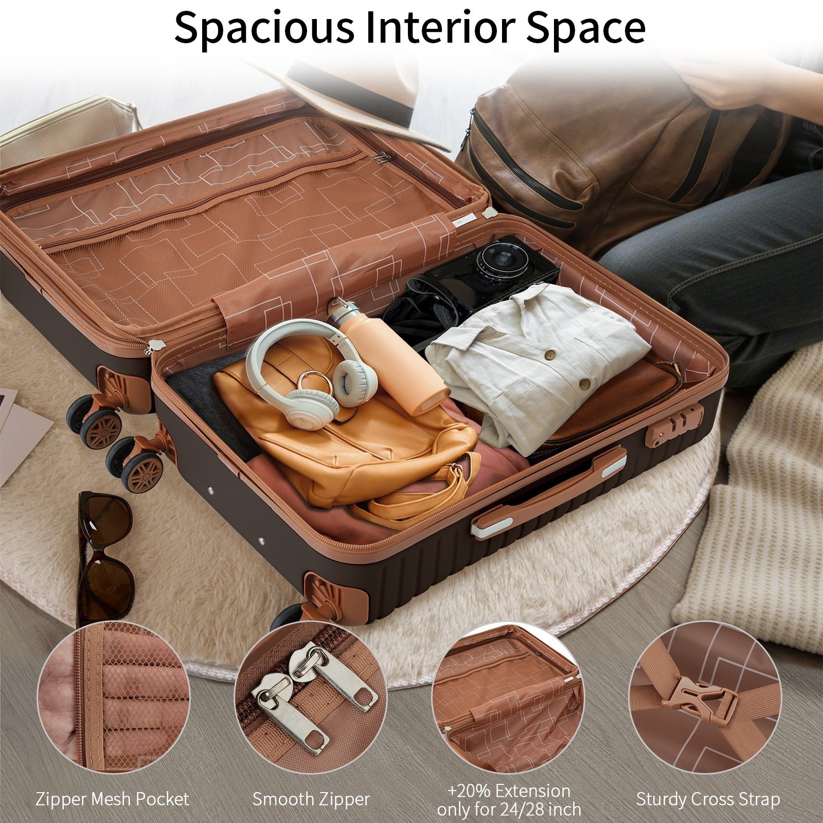 4 Piece Luggage Set Suitcase Set, ABS Hard Shell Lightweight Expandable Travel Luggage With 4 Packing Cubes, TSA Lock, Spinner Wheels For Men Women 16 20 24 28 - Image 2