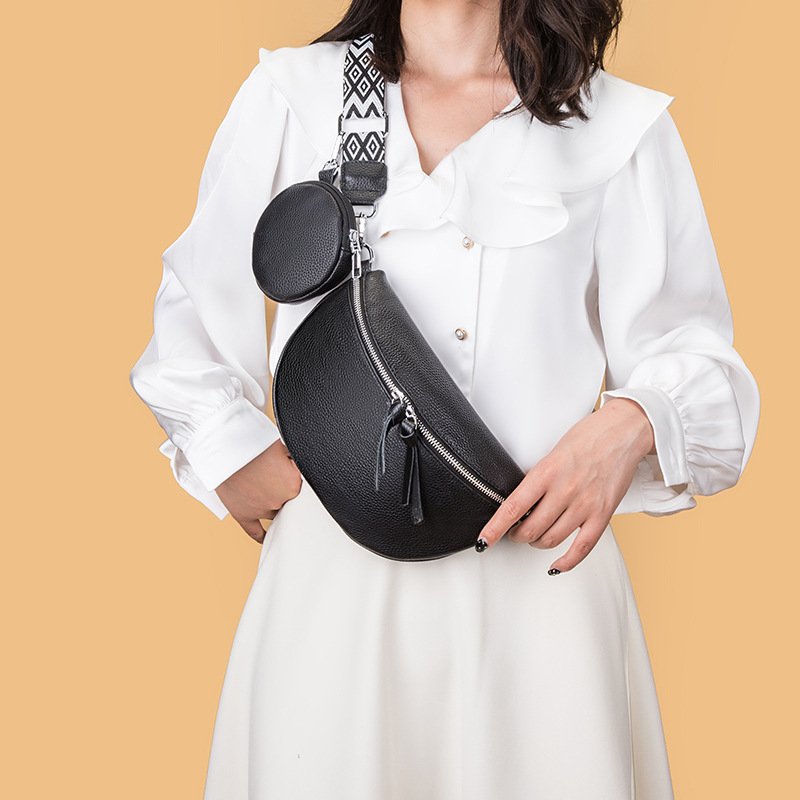 Leather Fashion Crossbody Bag Elegant Solid Colour Genuine Leather Fanny Packs For Women Stylish Belt Bag Female Waist Pack Ladies Crossbody Chest Bag - Image 4