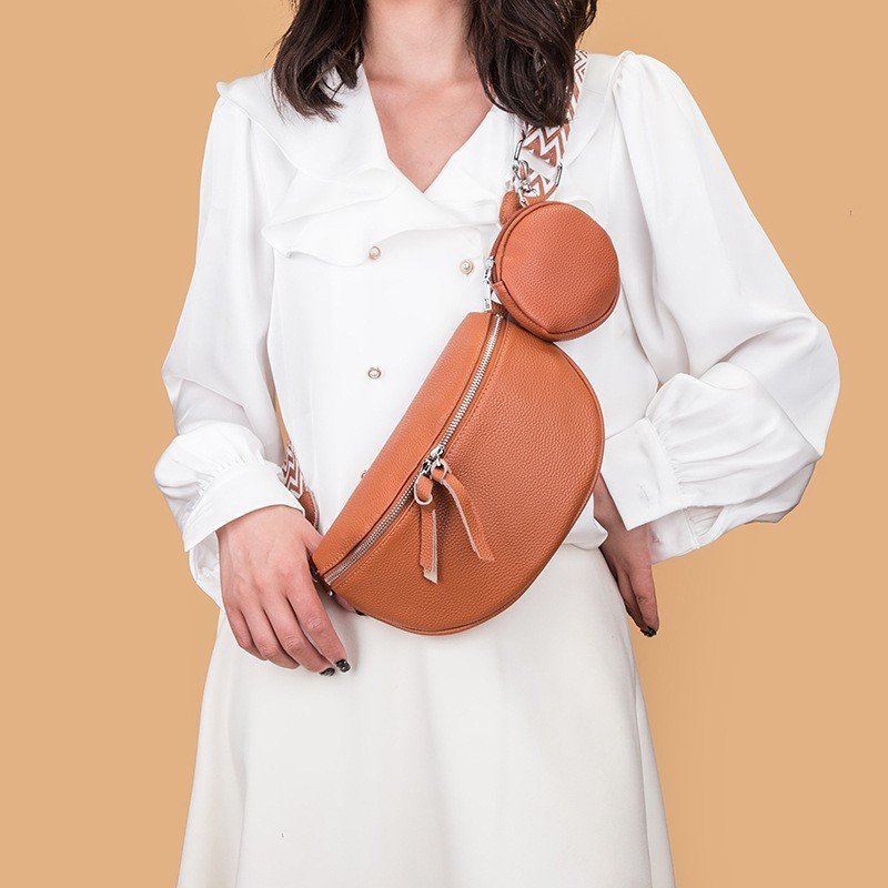 Leather Fashion Crossbody Bag Elegant Solid Colour Genuine Leather Fanny Packs For Women Stylish Belt Bag Female Waist Pack Ladies Crossbody Chest Bag - Image 3