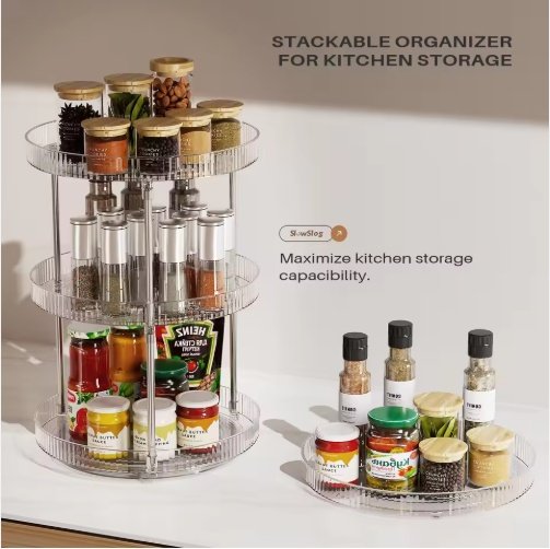 Pack Of 2 Double-layer Turntable Rotating Spice Rack Organization Spinning Organizer - Image 4