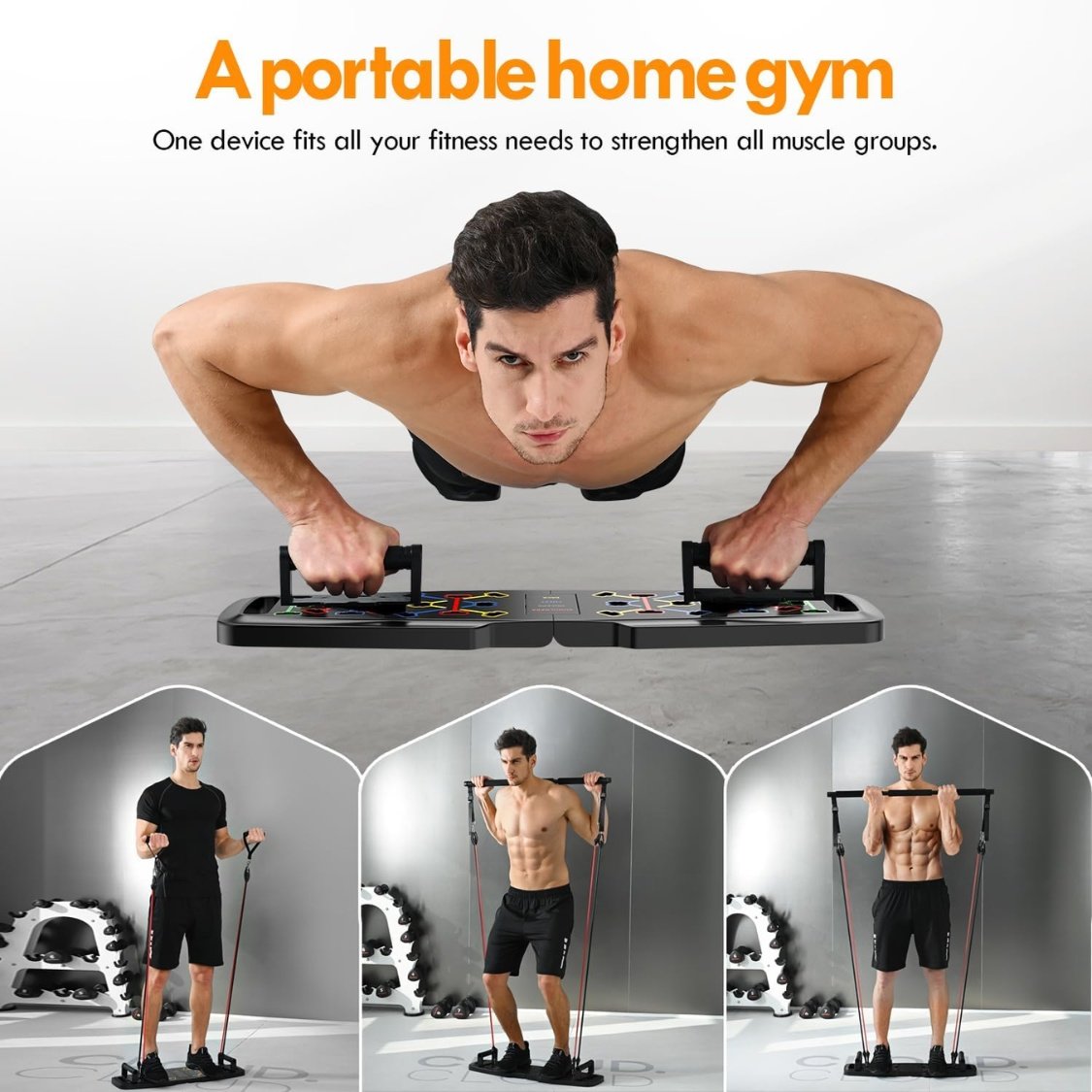 PUsh Up Board,Home Gym,Portable Exercise Equipment,Pilates Bar And 20 Fitness Accessories With Resistance Bands And Ab Roller Wheel,Full Body Workout - Image 2