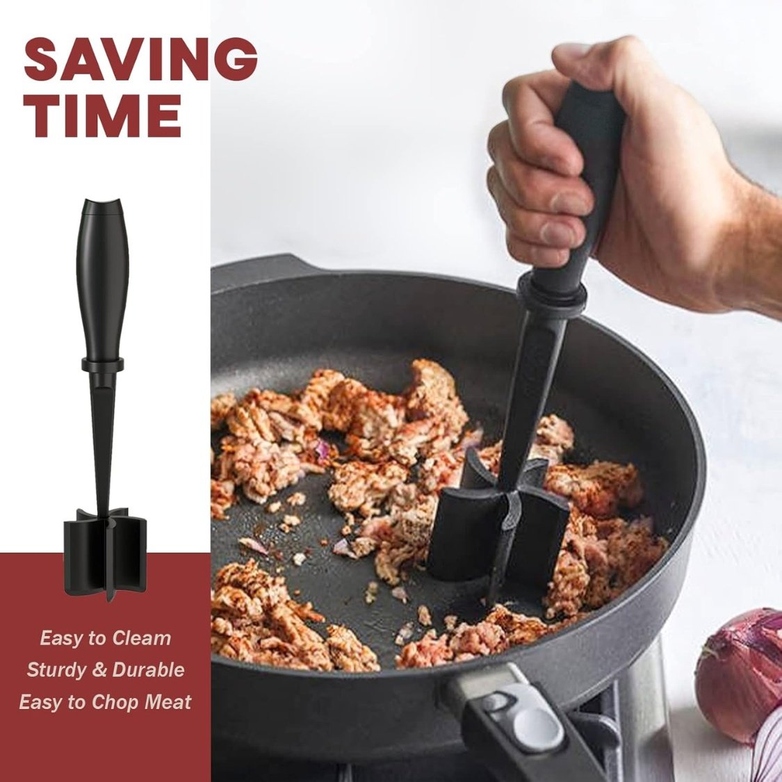 Meat Chopper, Hamburger Grinder, Premium Heat Resistant Smasher For Ground Beef, Burger Grinder Nylon Potato Mix Tool - Image 2