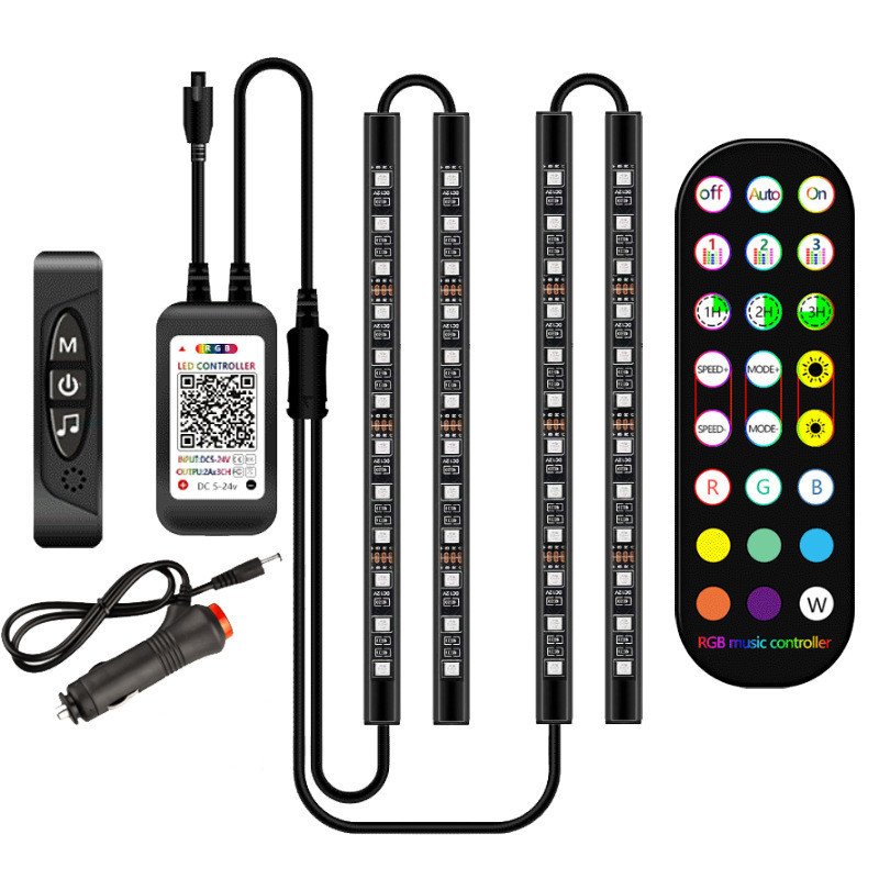 Styling Decorative Lamp LED Car Interior Light Waterproof Ambient Lamp Of Wireless Remote Music Control Car RGB Strip Lights - Image 2