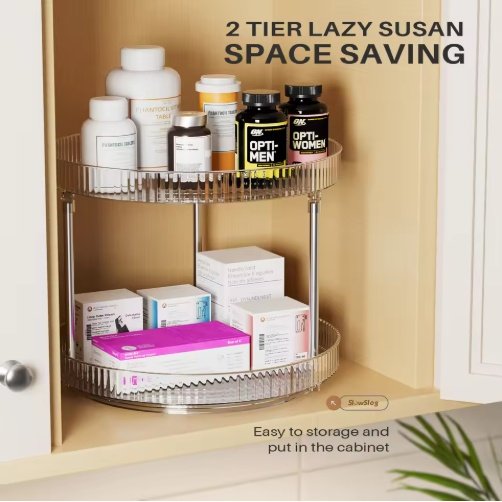 Pack Of 2 Double-layer Turntable Rotating Spice Rack Organization Spinning Organizer - Image 3