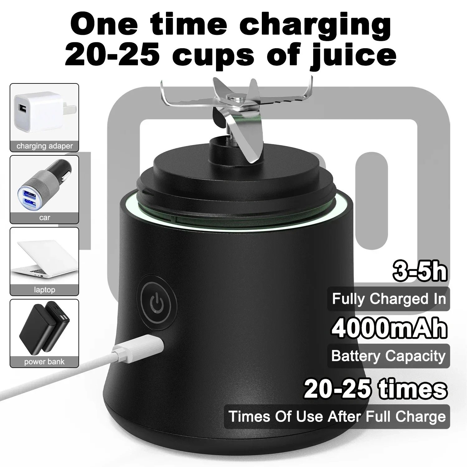 Portable Blender 600ML Electric Juicer Fruit Mixers 4000mAh USB Rechargeable Smoothie Mini Blender Personal Juicer Colorf - Image 10