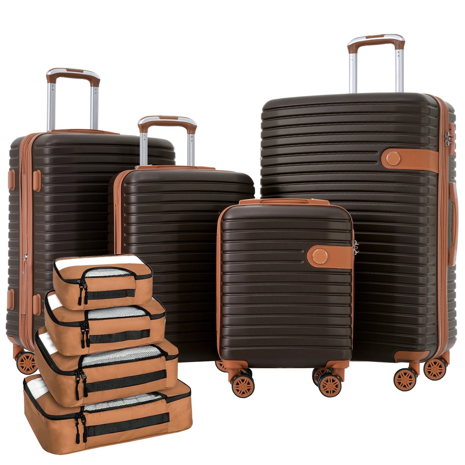 4 Piece Luggage Set Suitcase Set, ABS Hard Shell Lightweight Expandable Travel Luggage With 4 Packing Cubes, TSA Lock, Spinner Wheels For Men Women 16 20 24 28