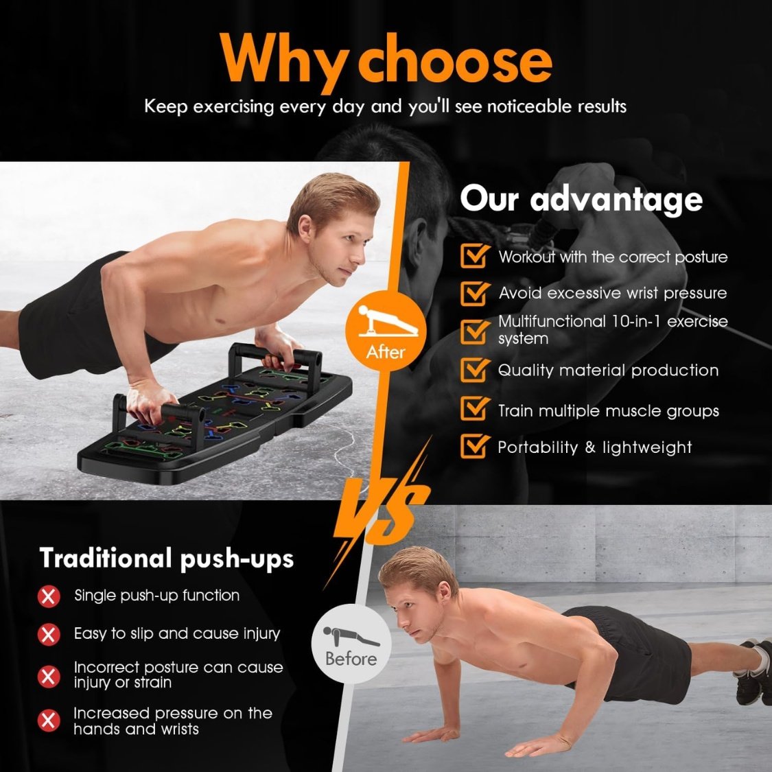 PUsh Up Board,Home Gym,Portable Exercise Equipment,Pilates Bar And 20 Fitness Accessories With Resistance Bands And Ab Roller Wheel,Full Body Workout - Image 5