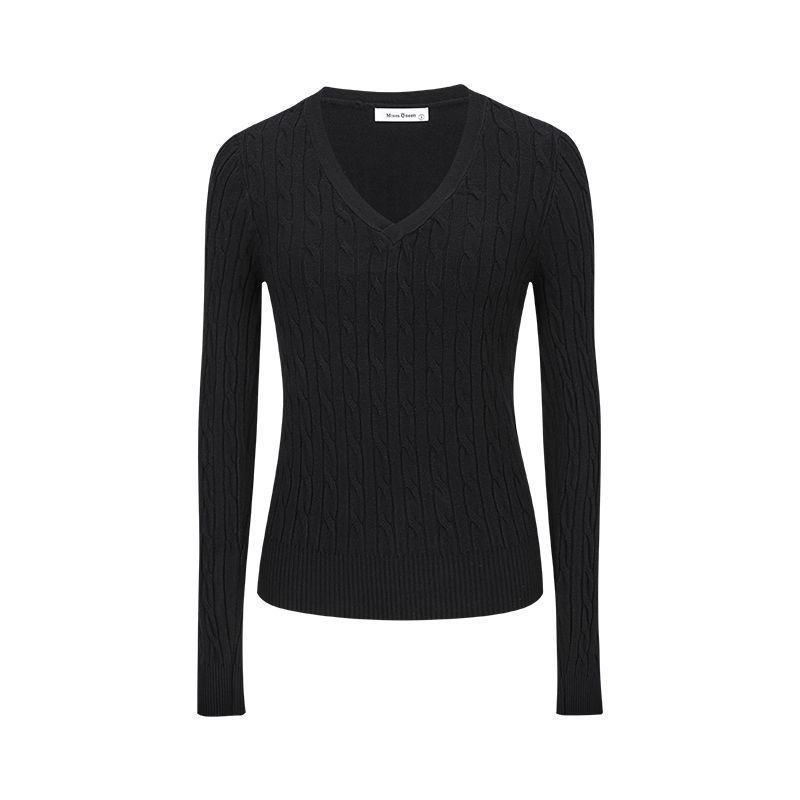 V-neck Sweater Womens Preppy-Style Long-Sleeve Minimalist Knit Top - Image 6
