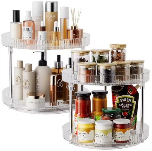 Pack Of 2 Double-layer Turntable Rotating Spice Rack Organization Spinning Organizer - Image 2
