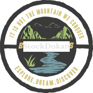 Explore Dream Discover Badge Logo – Mountain Adventure Quote (AI, EPS, SVG, PNG)